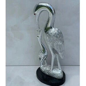 Vintage Collection White Metal Pair Of Swan With Stand Silver Sz 9"x2.5"